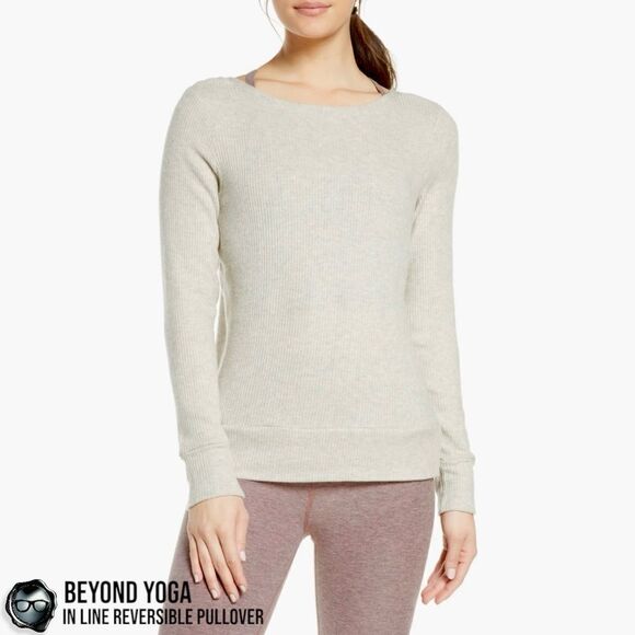 BEYOND YOGA IN LINE REVERSIBLE RIBBED SWEATER OATMEAL HEATER CRISSCROSS STRAPS - Picture 4 of 12